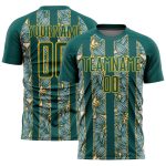 Custom Midnight Green Soccer Jersey with Gold Flowers, Personalized Team Name & Number - Sublimation Uniform Personalized