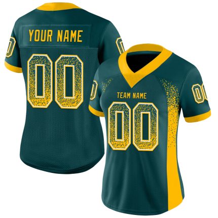 Custom Name and Number Drift Fashion Football Jersey - Personalized Midnight Green Gold-White Mesh Team Gear Personalized