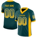 Custom Name and Number Drift Fashion Football Jersey - Personalized Midnight Green Gold-White Mesh Team Gear Personalized