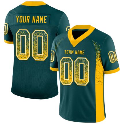 Custom Name and Number Drift Fashion Football Jersey - Personalized Midnight Green Gold-White Mesh Team Gear Personalized