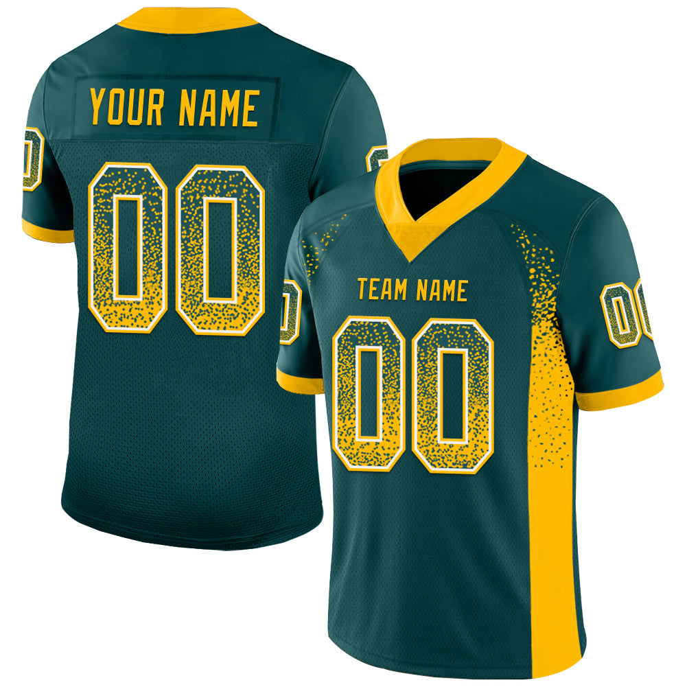 Custom Name and Number Drift Fashion Football Jersey - Personalized Midnight Green Gold-White Mesh Team Gear Personalized