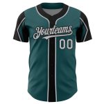 Custom Name and Number Authentic Baseball Jersey in Midnight Green, Gray, Black Arm Shapes - Personalized Team Sports Apparel