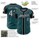 Custom Name and Number Authentic Baseball Jersey in Midnight Green, Gray, Black Arm Shapes - Personalized Team Sports Apparel