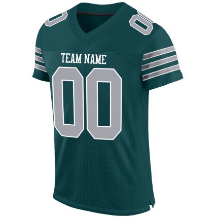 Custom Personalized Midnight Green and Gray White Football Jersey with Name and Number - Authentic Team Jersey Personalized