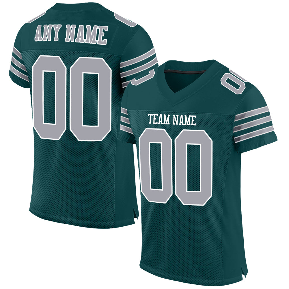 Custom Personalized Midnight Green and Gray White Football Jersey with Name and Number - Authentic Team Jersey Personalized