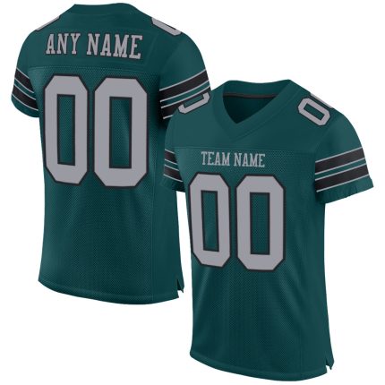 Custom Midnight Green Light Gray Black Mesh Football Jersey with Personalized Name and Number - Authentic Team Gear Personalized