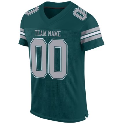 Custom Midnight Green Light Gray White Mesh Football Jersey - Personalized Team Name & Number Personalized Midnight Green