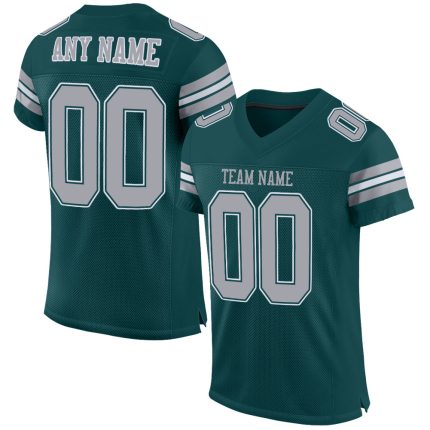 Custom Midnight Green Light Gray White Mesh Football Jersey - Personalized Team Name & Number Personalized Midnight Green