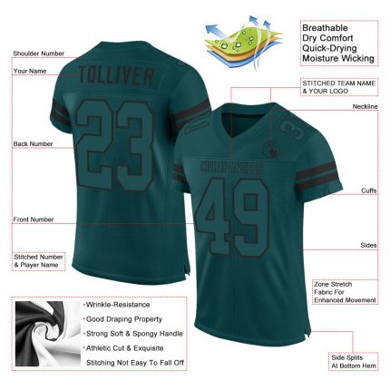 Custom Midnight Green Football Jersey with Personal Name and Number - Authentic Mesh Team Apparel Personalized Midnight Green