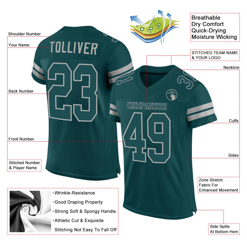 Personalized Midnight Green Midnight Green-Gray Mesh Authentic Football Jersey Team Custom Name and Number Custom Midnight Green Football Jersey with Personalized Name & Number - Authentic Mesh Team Gear Personalized Midnight Green - Image 2