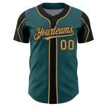 Custom Baseball Jersey - Personalized Midnight Green and Old Gold - Team Name & Number - Authentic 3 Color Arm Shapes Personalized