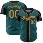 Custom Baseball Jersey - Personalized Midnight Green and Old Gold - Team Name & Number - Authentic 3 Color Arm Shapes Personalized