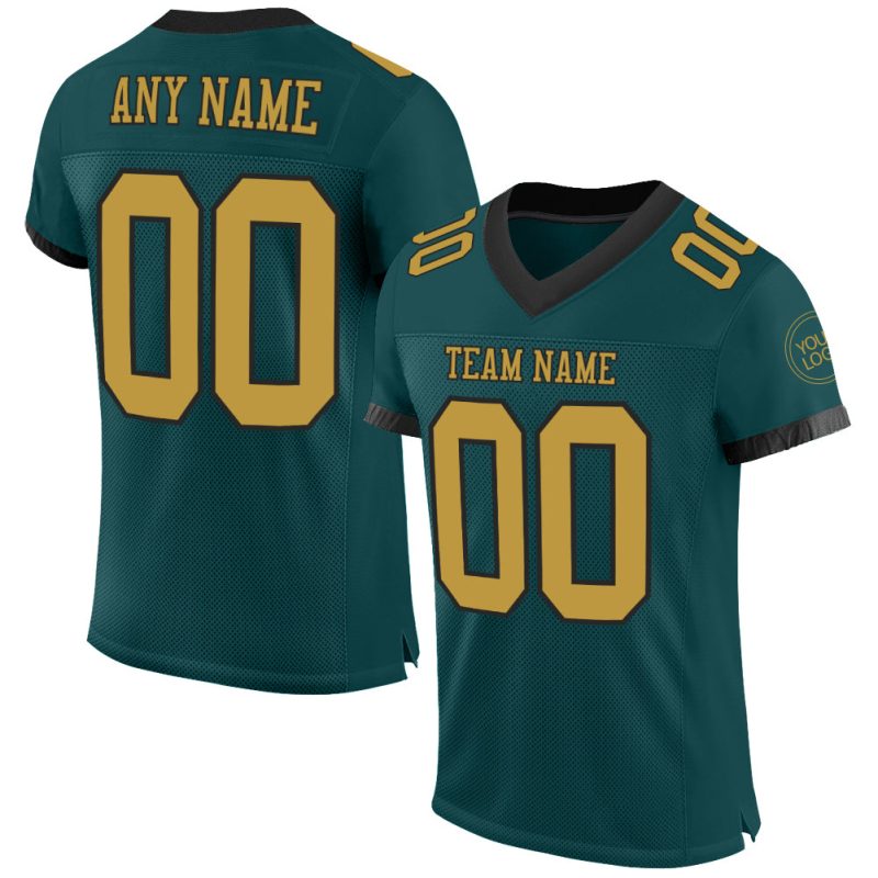 Custom Midnight Green Black Mesh Football Jersey with Personalized Name and Number - Authentic Team Jersey Personalized Midnight