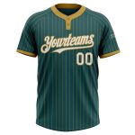 Personalized Custom Name and Number Softball Jersey - Unisex Two-Button Midnight Green Old Gold Pinstripe Personalized Midnight