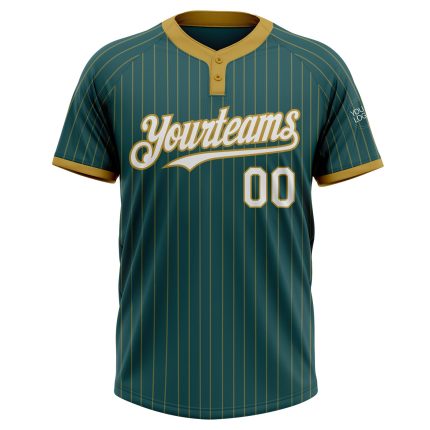 Personalized Custom Name and Number Softball Jersey - Unisex Two-Button Midnight Green Old Gold Pinstripe Personalized Midnight