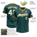 Personalized Custom Name and Number Softball Jersey - Unisex Two-Button Midnight Green Old Gold Pinstripe Personalized Midnight