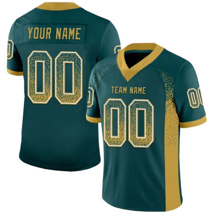 Personalized Football Jersey Custom Name and Number - Midnight Green Old Gold-White Mesh Drift Style Personalized Midnight