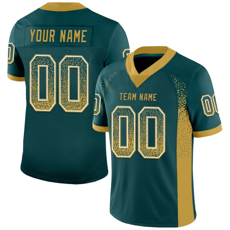 Personalized Football Jersey Custom Name and Number - Midnight Green Old Gold-White Mesh Drift Style Personalized Midnight