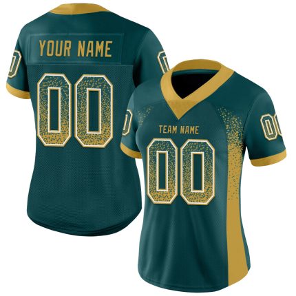 Personalized Football Jersey Custom Name and Number - Midnight Green Old Gold-White Mesh Drift Style Personalized Midnight