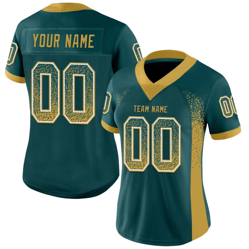 Personalized Football Jersey Custom Name and Number - Midnight Green Old Gold-White Mesh Drift Style Personalized Midnight