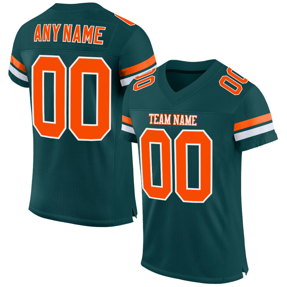 Custom Midnight Green Orange-White Football Jersey with Personalized Name and Number - Authentic Team Apparel Personalized