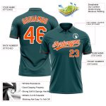 Custom Midnight Green Performance Golf Polo Shirt with Orange-White Design, Personalized with Team Name and Number Personalized