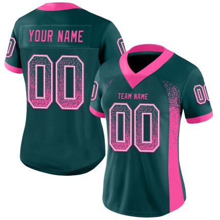 Custom Midnight Green and Pink-White Drift Fashion Football Jersey, Personalized Name and Number Personalized Midnight Green