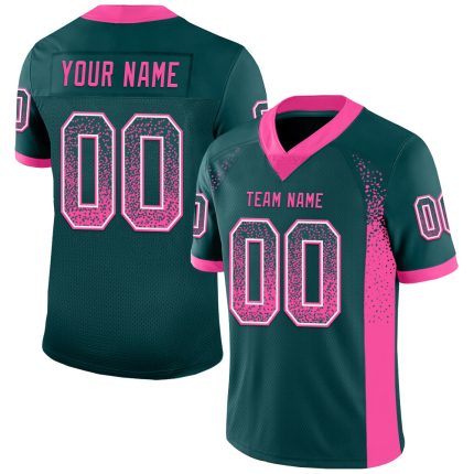 Custom Midnight Green and Pink-White Drift Fashion Football Jersey, Personalized Name and Number Personalized Midnight Green