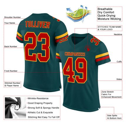 Custom Name and Number Midnight Green Red-Gold Football Jersey - Personalized Authentic Team Jersey Personalized Midnight