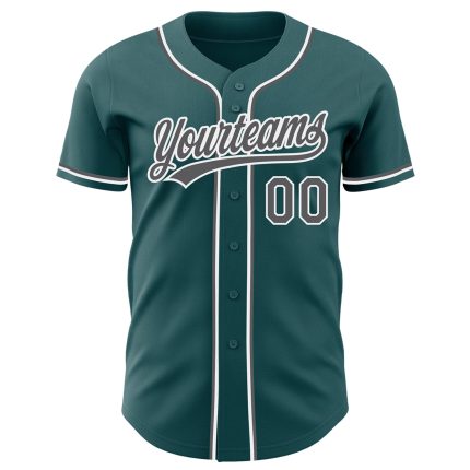 Custom Name and Number Personalized Baseball Jersey in Midnight Green Steel Gray-White Authentic Design Personalized Midnight