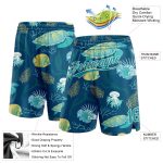 Custom Name Number Basketball Shorts with Aquatic Plants Sea Turtles 3D Pattern in Midnight Green Teal White Personalized