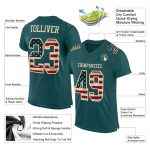 Personalized Vintage USA Flag Football Jersey - Midnight Green City Cream Mesh - Custom Name & Number Personalized Midnight