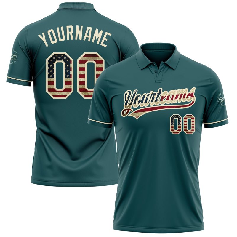 Custom Midnight Green Vintage USA Golf Polo Shirt with Performance Vapor Fabric - Personalized Name and Number Personalized