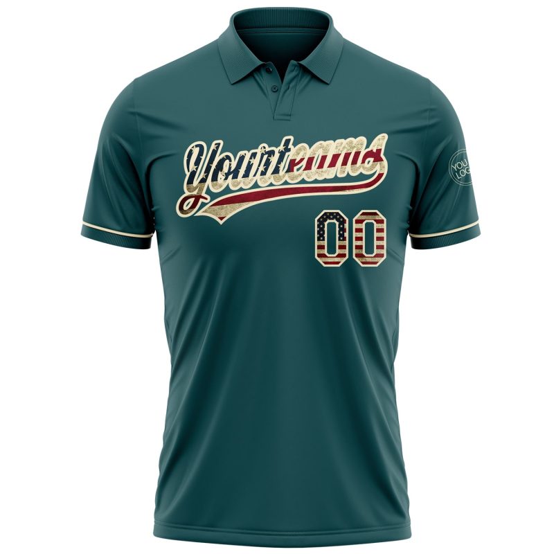 Custom Midnight Green Vintage USA Golf Polo Shirt with Performance Vapor Fabric - Personalized Name and Number Personalized