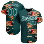 Personalized 3D Midnight Green and White Bowling Ball with Hotrod Flame Authentic Baseball Jersey Personalized Midnight Green