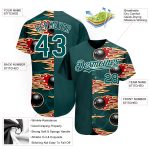 Personalized 3D Midnight Green and White Bowling Ball with Hotrod Flame Authentic Baseball Jersey Personalized Midnight Green