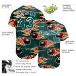 Custom Name and Number Bowling Ball with Midnight Green and White 3D Pattern and Hotrod Flame - Authentic Baseball Jersey