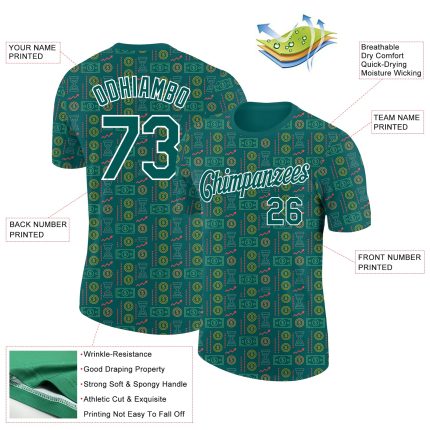 Custom Name Number Midnight Green Dollar Sign Money Theme T-Shirt with 3D Pattern Design - Performance Tee Personalized Midnight