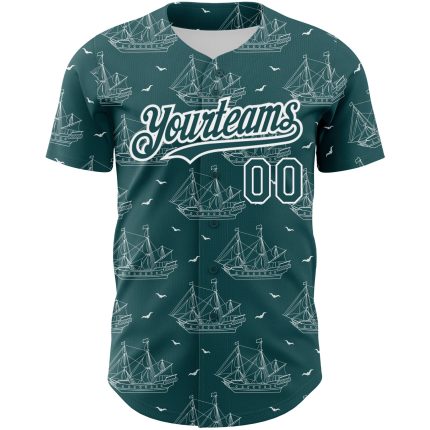 Personalized Midnight Green 3D Pattern Frigate with Seagulls Baseball Jersey Custom Name & Number Authentic Team Shirt Personalized