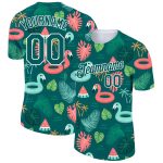 Personalized Hawaii Flamingo Performance T-Shirt with Custom Name & Number, Midnight Green White 3D Pattern Design Personalized