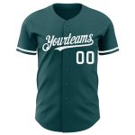 Custom Name and Number Personalized Midnight Green Authentic Baseball Jersey - Team Apparel Personalized Midnight Green White