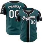 Custom Baseball Jersey with Personalized Name and Number, Midnight Green, White-Black, Available in 3 Colors, Arm Shapes
