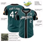 Custom Baseball Jersey with Personalized Name and Number, Midnight Green, White-Black, Available in 3 Colors, Arm Shapes