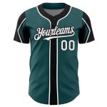 Custom Baseball Jersey with Personalized Name and Number, Midnight Green, White-Black, Available in 3 Colors, Arm Shapes