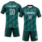 Custom Geometric Volleyball Uniform Jersey with Personalized Name & Number - Midnight Green White-Black Design Personalized