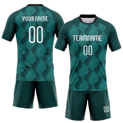 Custom Geometric Volleyball Uniform Jersey with Personalized Name & Number - Midnight Green White-Black Design Personalized