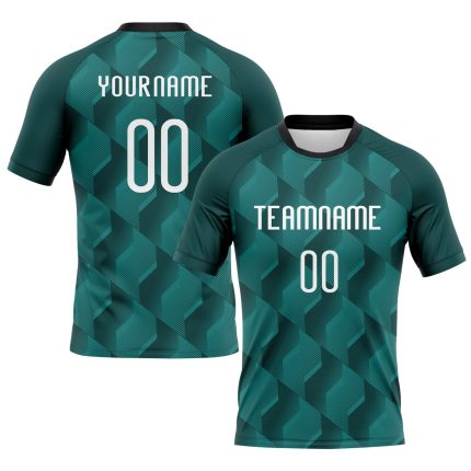 Custom Geometric Volleyball Uniform Jersey with Personalized Name & Number - Midnight Green White-Black Design Personalized