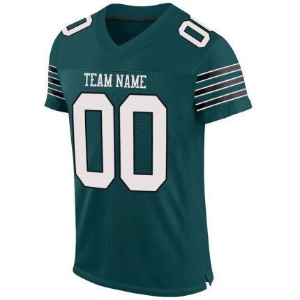 Personalized Midnight Green Football Jersey - White-Black Mesh Authentic Design Personalized Midnight Green White-Black Mesh