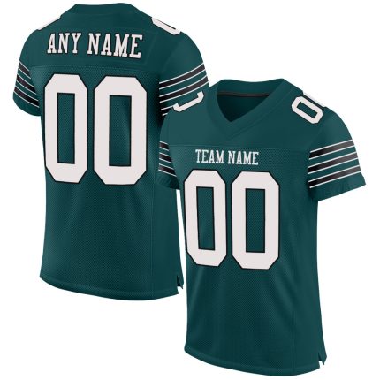 Personalized Midnight Green Football Jersey - White-Black Mesh Authentic Design Personalized Midnight Green White-Black Mesh