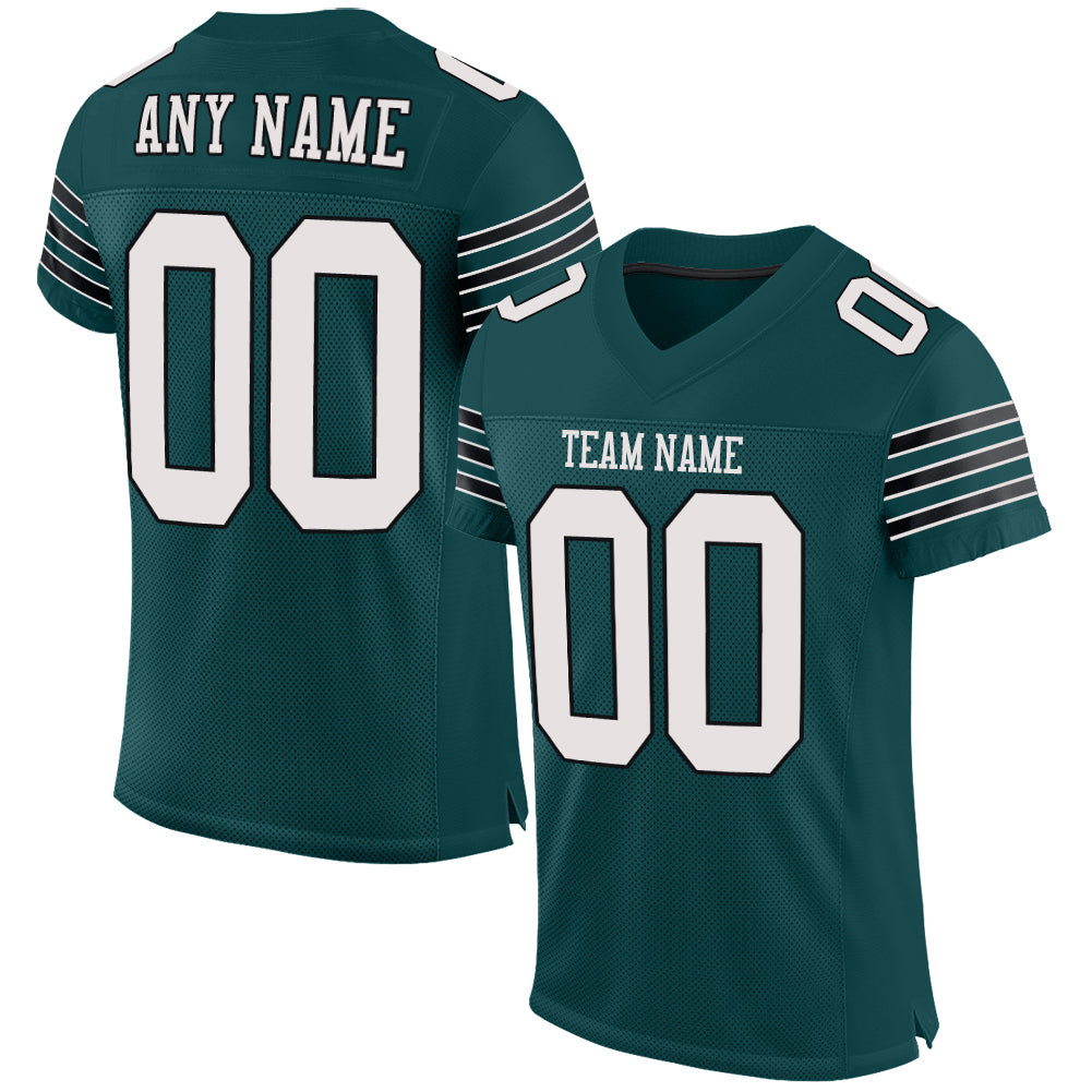 Personalized Midnight Green Football Jersey - White-Black Mesh Authentic Design Personalized Midnight Green White-Black Mesh